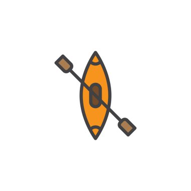 Kürek tekne dolu anahat simgesini, çizgi vektör işareti, üzerinde beyaz izole doğrusal renkli sembol. Kano sembolü, logo illüstrasyon. Piksel mükemmel vektör grafikleri