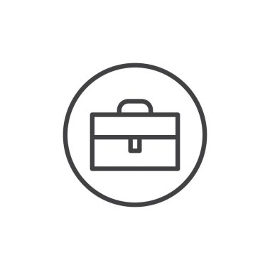 Evrak çantası, Portföy satırı simgesi, Anahat vektör işareti üzerinde beyaz izole doğrusal stil piktogram. Bavul sembolü, logo illüstrasyon. Düzenlenebilir kontur