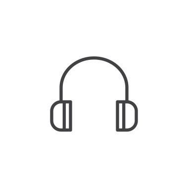 Kulaklık hat simgesi, Anahat vektör işareti, üzerinde beyaz izole doğrusal stil piktogram. Logo illüstrasyon müzik sembole dinle. Düzenlenebilir kontur