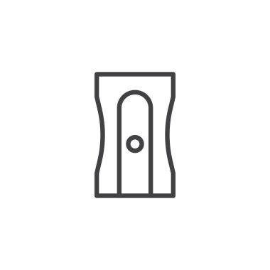 Kalem kalemtıraş satırı simgesi, vektör işareti, anahat üzerinde beyaz izole doğrusal stil piktogram. Sembol, logo illüstrasyon. Düzenlenebilir kontur