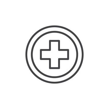 Tıbbi amblemi satırı simgesi çapraz, Anahat vektör işareti, üzerinde beyaz izole doğrusal stil piktogram. Sembol, logo illüstrasyon. Düzenlenebilir kontur