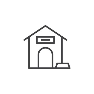 Köpek evi satırı simgesi, vektör işareti, anahat üzerinde beyaz izole doğrusal stil piktogram. Köpek kulübesi sembolü, logo illüstrasyon. Düzenlenebilir kontur
