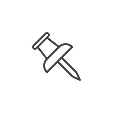 PIN satırı simgesi itmek, vektör işareti, anahat üzerinde beyaz izole doğrusal stil piktogram. Raptiye simgesi, logo illüstrasyon. Düzenlenebilir kontur