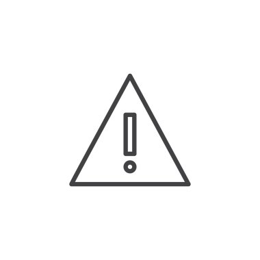 Ünlem işareti satırı simgesi, Anahat vektör işareti üzerinde beyaz izole doğrusal stil piktogram. Uyarı simgesi, logo illüstrasyon. Düzenlenebilir kontur