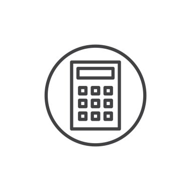 Hesap makinesi satırı simgesi, Anahat vektör işareti üzerinde beyaz izole doğrusal stil piktogram. Sembol, logo illüstrasyon. Düzenlenebilir kontur