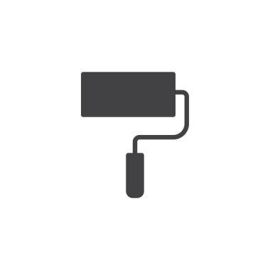 Rulo fırça simge vektör, düz işareti, üzerinde beyaz izole katı piktogram dolu. Boya silindiri sembolü, logo illüstrasyon.