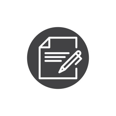 Levha ve kalem simge vektör, dolu düz işareti, üzerinde beyaz izole katı piktogram. Kağıt belge ile kalem simgesi, logo illüstrasyon.