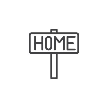 Ana sayfa tabelasını satırı simgesi, vektör işareti, anahat üzerinde beyaz izole doğrusal stil piktogram. Sembol, logo illüstrasyon. Düzenlenebilir kontur