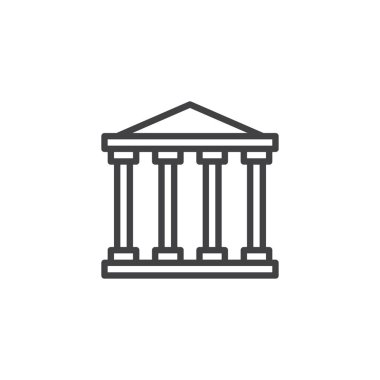 Mahkeme ev satırı simgesi, vektör işareti, anahat üzerinde beyaz izole doğrusal stil piktogram. Tarihi bina sembolü, logo illüstrasyon. Düzenlenebilir kontur