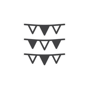 Çelenk simge vektör, düz işareti, üzerinde beyaz izole katı piktogram dolu. Parti bayrağı sembolü, logo illüstrasyon