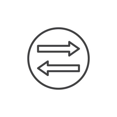 Sağ ve sol yön okları satırı simgesi, Anahat vektör işareti üzerinde beyaz izole doğrusal stil piktogram. Sembol, logo illüstrasyon. Düzenlenebilir kontur