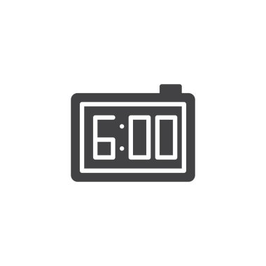 Dijital çalar saat simge vektör, düz işareti, üzerinde beyaz izole katı piktogram dolu. 6 pm uyarı mektubu sembolü, logo illüstrasyon ile elektronik izle.