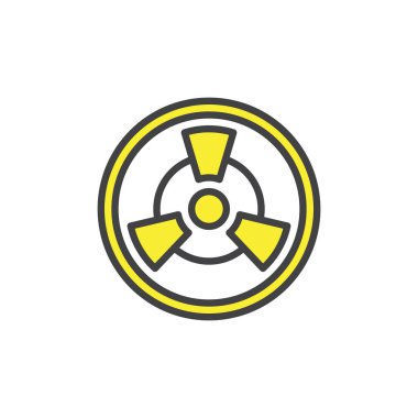 Toksik doldurulmuş anahat simgesini, çizgi vektör işareti, üzerinde beyaz izole doğrusal renkli sembol. Radyoaktif tehlike sembolü, logo illüstrasyon. Piksel mükemmel vektör grafikleri