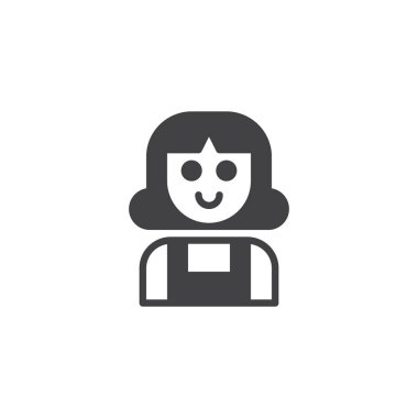 Genç kadın simge vektör, düz işareti, üzerinde beyaz izole katı piktogram dolu. Dişi insanlar sembolü, logo illüstrasyon.