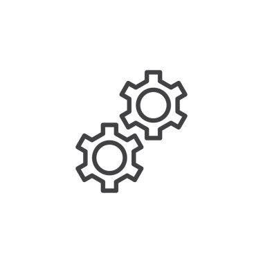 COG tekerlekler satırı simgesi, vektör işareti, anahat üzerinde beyaz izole doğrusal stil piktogram. Dişli, ayarları, Tercihler sembolü, logo illüstrasyon. Düzenlenebilir kontur