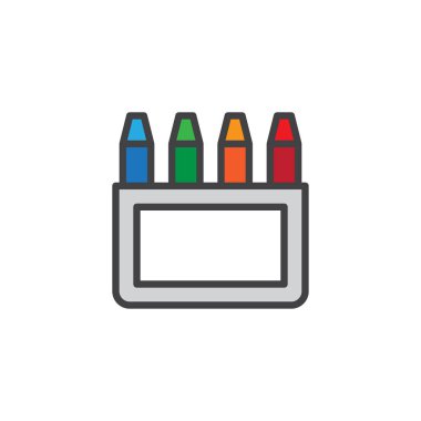 Boya kalemi kutusu doldurulmuş anahat simgesini, çizgi vektör işareti, üzerinde beyaz izole doğrusal renkli sembol. Sembol, logo illüstrasyon. Piksel mükemmel vektör grafikleri