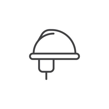 Emanet baret satırı simgesi, Anahat vektör işareti üzerinde beyaz izole doğrusal stil piktogram. Koruyucu kask sembolü, logo illüstrasyon. Düzenlenebilir kontur