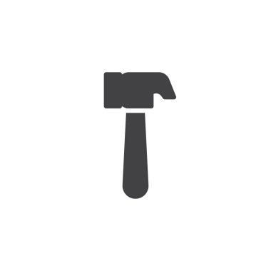 Simge vektör, dolu düz işareti, üzerinde beyaz izole katı piktogram çekiç. Çekiç sembolü, logo illüstrasyon