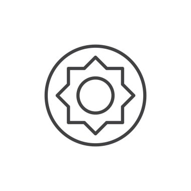 Maksimum parlaklık ayarı satırı simgesi, Anahat vektör işareti üzerinde beyaz izole doğrusal stil piktogram. Fotoğraf kamera karşıtlık modu simgesi, logo illüstrasyon. Düzenlenebilir kontur