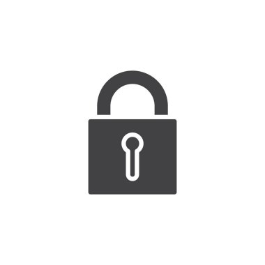 Asma kilit simgesi vektör, dolu düz işareti, üzerinde beyaz izole katı piktogram. Kilit simgesi, logo illüstrasyon.