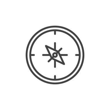 Pusula satırı simgesi, vektör işareti, anahat üzerinde beyaz izole doğrusal stil piktogram. Gezinti simgesi, logo illüstrasyon. Düzenlenebilir kontur