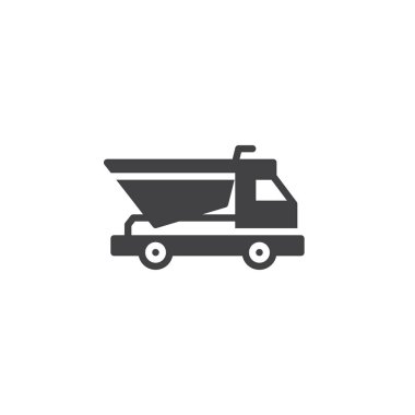 Damperli kamyon simge vektör, düz işareti, üzerinde beyaz izole katı piktogram dolu. Damper ulaşım sembolü, logo illüstrasyon