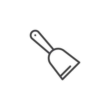 Kazıyıcı satırı simgesi, Anahat vektör işareti üzerinde beyaz izole doğrusal stil piktogram. Karıştırıcı sembolü, logo illüstrasyon. Düzenlenebilir kontur