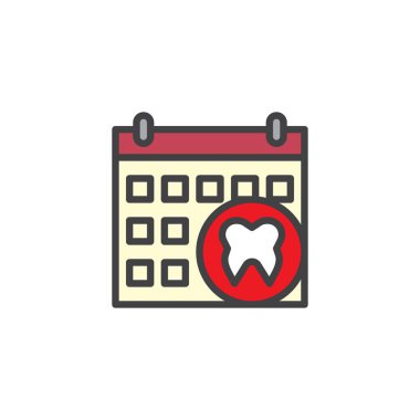 Takvim randevu diş diş ile dolu anahat simgesini, çizgi vektör işareti, üzerinde beyaz izole doğrusal renkli sembol. Diş hekimi zamanlama sembolü, logo illüstrasyon. Piksel mükemmel vektör grafikleri