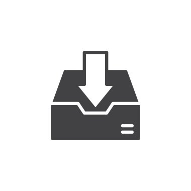 Gelen kutusu simge vektör, düz işareti, üzerinde beyaz izole katı piktogram dolu. Kutu simgesi, logo illüstrasyon indirmek.