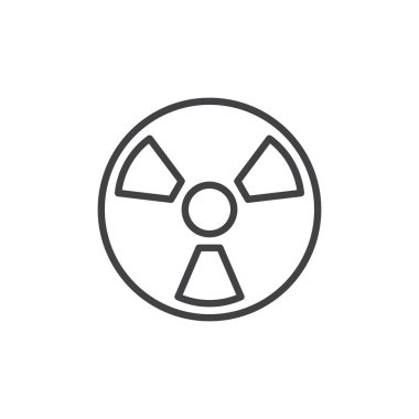 Radyasyon satırı simgesi, Anahat vektör işareti üzerinde beyaz izole doğrusal stil piktogram. Tehlike nükleer enerji sembolü, logo illüstrasyon. Düzenlenebilir kontur