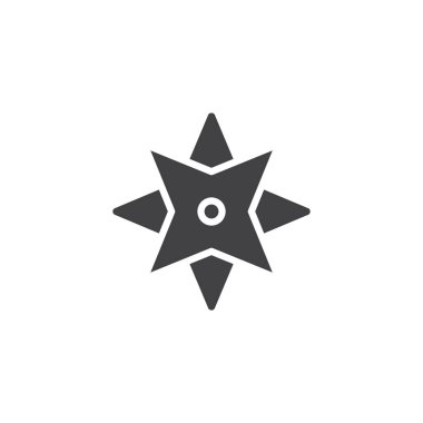 Rüzgar gülü simge vektör, düz işareti, üzerinde beyaz izole katı piktogram dolu. Pusula harita sembol, logo illüstrasyon.