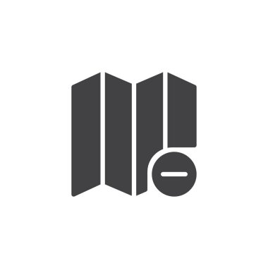 Harita simge vektör, dolu düz işareti, üzerinde beyaz izole katı piktogram kaldırın. Eksi işareti simgesiyle, logo illüstrasyon şehir haritası.