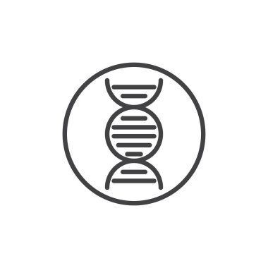 DNA molekülü satırı simgesi, Anahat vektör işareti üzerinde beyaz izole doğrusal stil piktogram. Deoksiribonükleik asit sembolü, logo illüstrasyon. Düzenlenebilir kontur