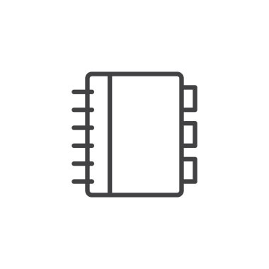 Not defteri satırı simgesi, Anahat vektör işareti üzerinde beyaz izole doğrusal stil piktogram. Not etmek kitap simgesi, logo illüstrasyon. Düzenlenebilir kontur