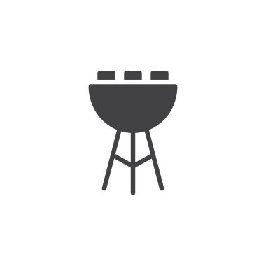 Barbekü ızgara simge vektör, dolu düz işareti, üzerinde beyaz izole katı piktogram. Barbekü sembolü, logo illüstrasyon