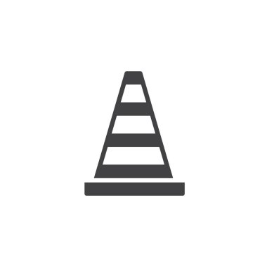 Trafik koni simge vektör, dolu düz işareti, üzerinde beyaz izole katı piktogram. Sembol, logo illüstrasyon.