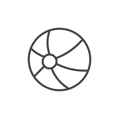 Plaj topu satırı simgesi, Anahat vektör işareti üzerinde beyaz izole doğrusal stil piktogram. Sembol, logo illüstrasyon. Düzenlenebilir kontur