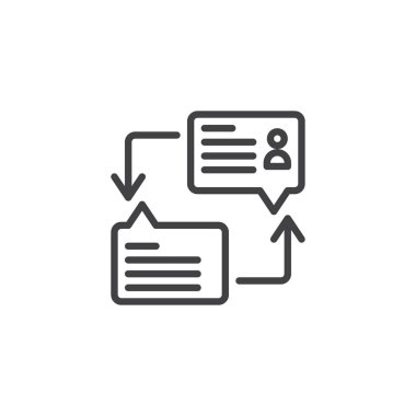 Diyalog konuşma kabarcıklar satırı simgesi, vektör işareti, anahat üzerinde beyaz izole doğrusal stil piktogram. Mesajlaşma Sohbet sembolü, logo illüstrasyon. Düzenlenebilir kontur