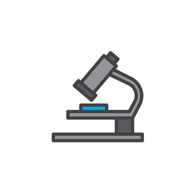 Mikroskop doldurulmuş anahat simgesini, çizgi vektör işareti, üzerinde beyaz izole doğrusal renkli sembol. Bilim araştırma sembolü, logo illüstrasyon. Piksel mükemmel vektör grafikleri