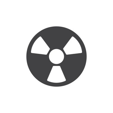 Radyasyon simge vektör, düz işareti, üzerinde beyaz izole katı piktogram dolu. Tehlike nükleer enerji sembolü, logo illüstrasyon.