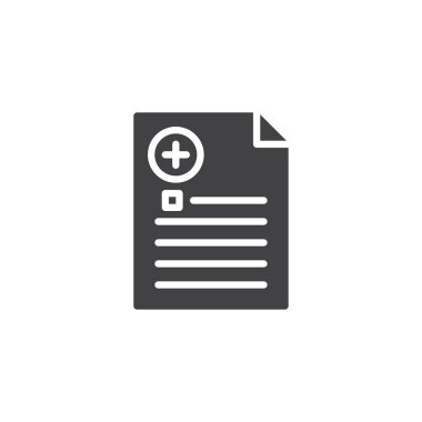 Pano ile tıbbi çapraz simge vektör, düz işareti, üzerinde beyaz izole katı piktogram dolu. Tıbbi rapor sembolü, logo illüstrasyon