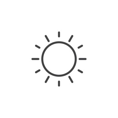 Güneş parlayan anahat simgesi. Mobil kavramı ve web tasarım için doğrusal stili işaret. Güneşli havalarda basit çizgi vektör simgesi. Yaz sembolü, logo illüstrasyon. Piksel mükemmel vektör grafikleri