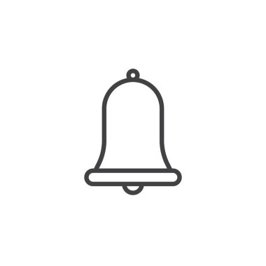 Alarm zili satırı simgesi, vektör işareti, anahat üzerinde beyaz izole doğrusal stil piktogram. Bildirim simgesi, logo illüstrasyon. Düzenlenebilir kontur