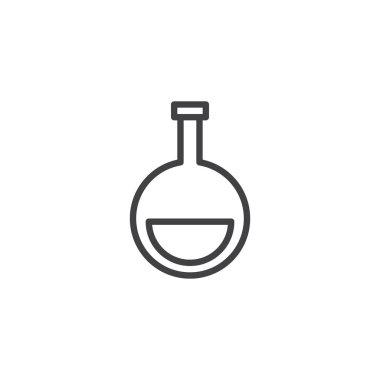 Laboratuvar şişesi satırı simgesi, Anahat vektör işareti üzerinde beyaz izole doğrusal stil piktogram. Test tüpü sembolü, logo illüstrasyon. Düzenlenebilir kontur
