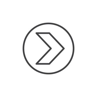 Sağ yön ok satırı simgesi, vektör işareti, anahat üzerinde beyaz izole doğrusal stil piktogram. Sembol, logo illüstrasyon. Düzenlenebilir kontur