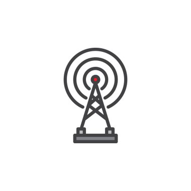 Radar kablosuz anteni doldurulmuş anahat simgesini, çizgi vektör işareti, üzerinde beyaz izole doğrusal renkli sembol. Sembol, logo illüstrasyon. Piksel mükemmel vektör grafikleri