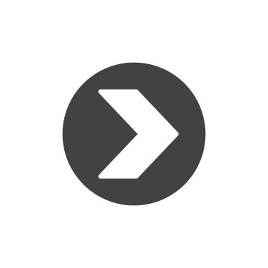 Doğru yönde ok simge vektör, dolu düz işareti, üzerinde beyaz izole katı piktogram. Sembol, logo illüstrasyon.