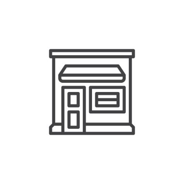 Alışveriş satırı simgesi, vektör işareti, anahat üzerinde beyaz izole doğrusal stil piktogram. Perakende mağaza sembolü, logo illüstrasyon. Düzenlenebilir kontur