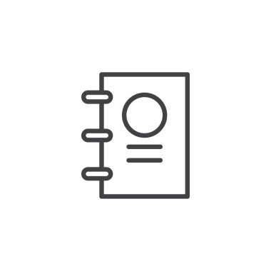 Not defteri satırı simgesi, Anahat vektör işareti üzerinde beyaz izole doğrusal stil piktogram. Not defteri simgesi, logo illüstrasyon. Düzenlenebilir kontur