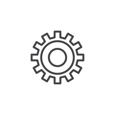 Dişli satırı simgesi ayarlama, Anahat vektör işareti, üzerinde beyaz izole doğrusal stil piktogram. Karikatür sembolü, logo illüstrasyon. Düzenlenebilir kontur